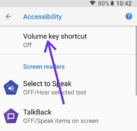 Android Oreo volume key shortcut