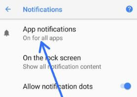 App notification settings in Android 8.1 Oreo device