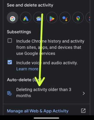 Auto-delete activity Google Search Android Phone