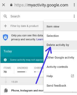 Clear Google search history on android Oreo