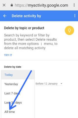 Delete All Google search activity on android Oreo