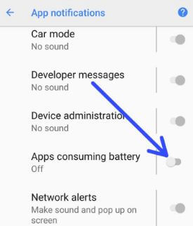 Disable battery usage notification on android Oreo 8.1