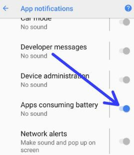 Enable battery usage notification in android 8.1 Oreo