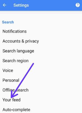 Google Feed settings in android 8.0 Oreo