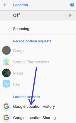 Google Location history settings