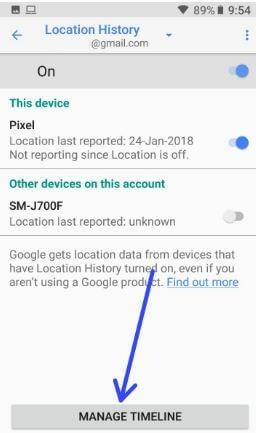 Google location history settings in android phone