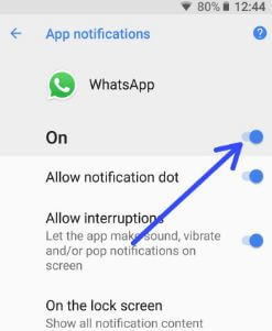 How to block whatsApp notification in android Oreo