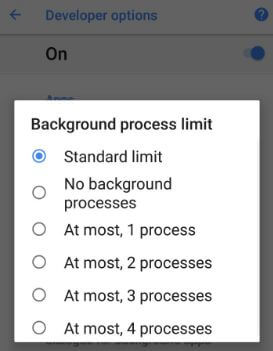 How to change background process limit in android 8.1