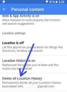 How to delete Google location history android Oreo 8.1