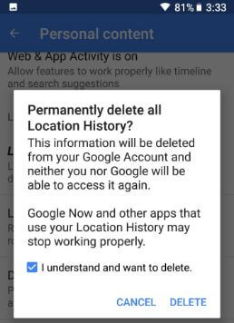 How to delete Google location history android Oreo