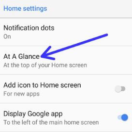 Pixel 2 at a glance settings on home screen