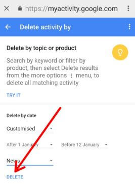 Remove Google activity from a certain time period in android Oreo