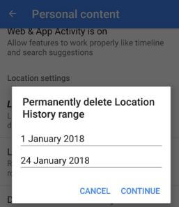 Remove all Google location history in android Oreo