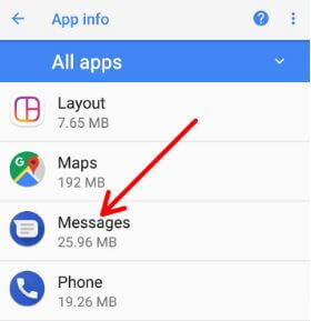 Select message app you want to clear the data