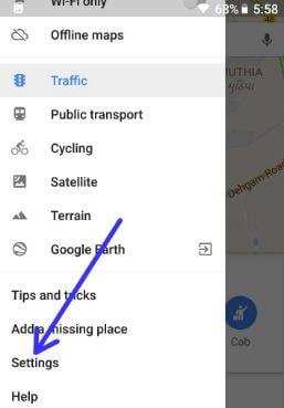 Select settings in Google Maps app in android