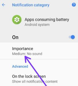 Set notification importance control in android Oreo app consuming battery