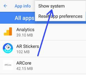 Show system apps in Android 8.1 Oreo