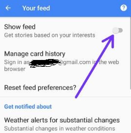 Turn off Google Feed android 8.0 Oreo
