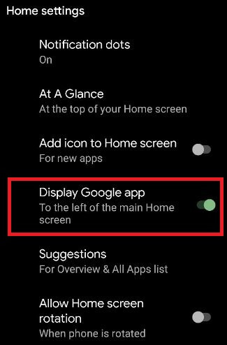 how to turn off google feed android 10