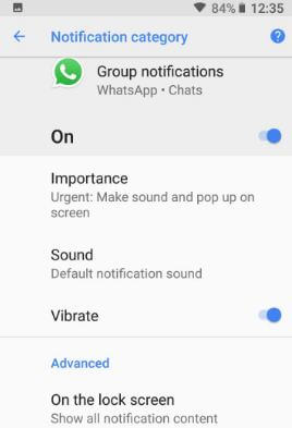 WhatsApp Group notification category in Oreo