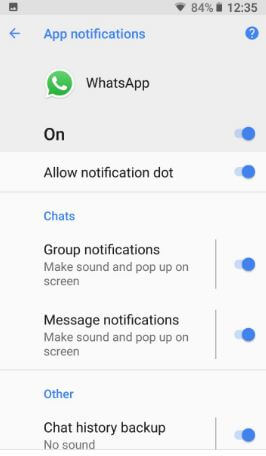 WhatsApp notification channel on android Oreo