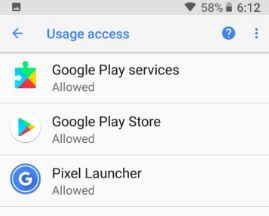 Apps with usage access on android Oreo