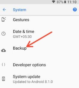 Backup data in android Oreo devices