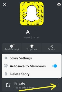 Change private Snapchat story settings in android