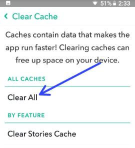 Clear all cache on Snapchat android devices