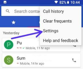 Contacts app settings in android 8 Oreo