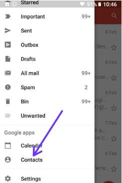 Contacts settings in Gmail app android