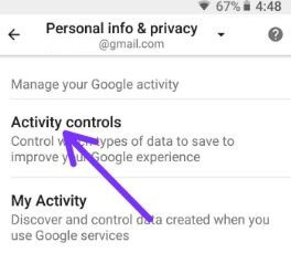 Google voice search activity control settings in android Oreo