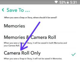 How to automatically save snaps to camera roll in android phone