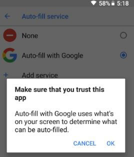 How to fix Autofill service option missing in android Oreo