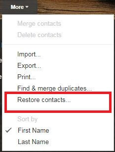 Restore contacts in android devices