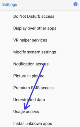 Usage access settings in android Oreo devices