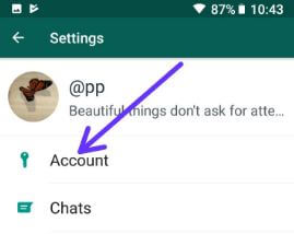 WhatsApp account settings in android devices