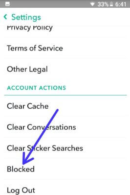 Blocked Snapchat user list in android