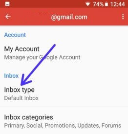Change inbox type in Gmail for android