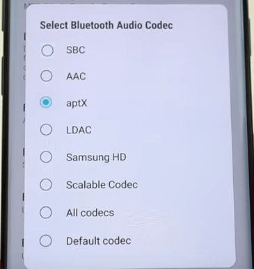 How to change Bluetooth audio codec on galaxy S9 and S9 Plus