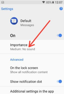 How to change message app notification importance in galaxy S9 plus