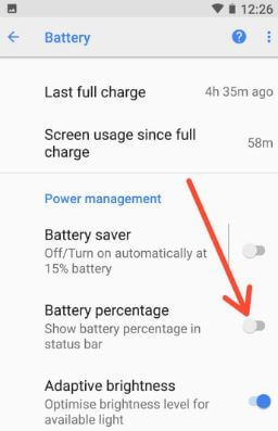 Show battery percentage in status bar android 8.1 Oreo