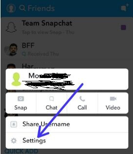 Snapchat user settings in android