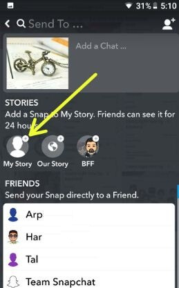Upload photos from gallery to Snapchat story android