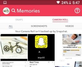 Upload video from Camera roll in Snapchat android phone