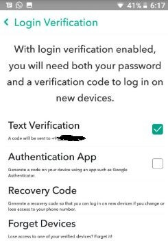How to enable or disable Snapchat login verification in android