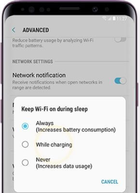 How to set keep WiFi on during sleep Galaxy S9 and Galaxy S9 plus