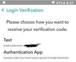 Snapchat two step verification in android phone