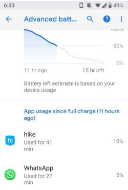 Advanced battery usage by apps in android P