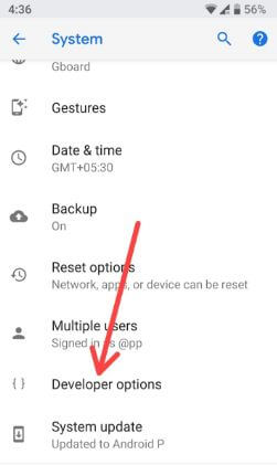 Android 9.0 P developer options